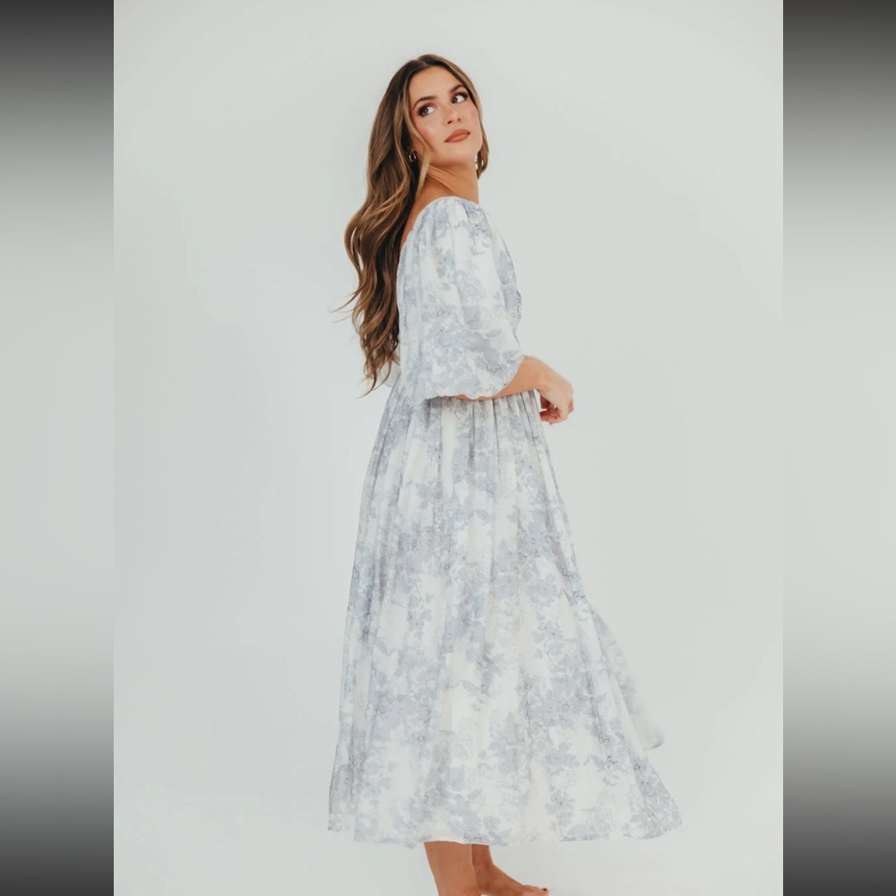 Worth Collective Floral White and Blue Dress